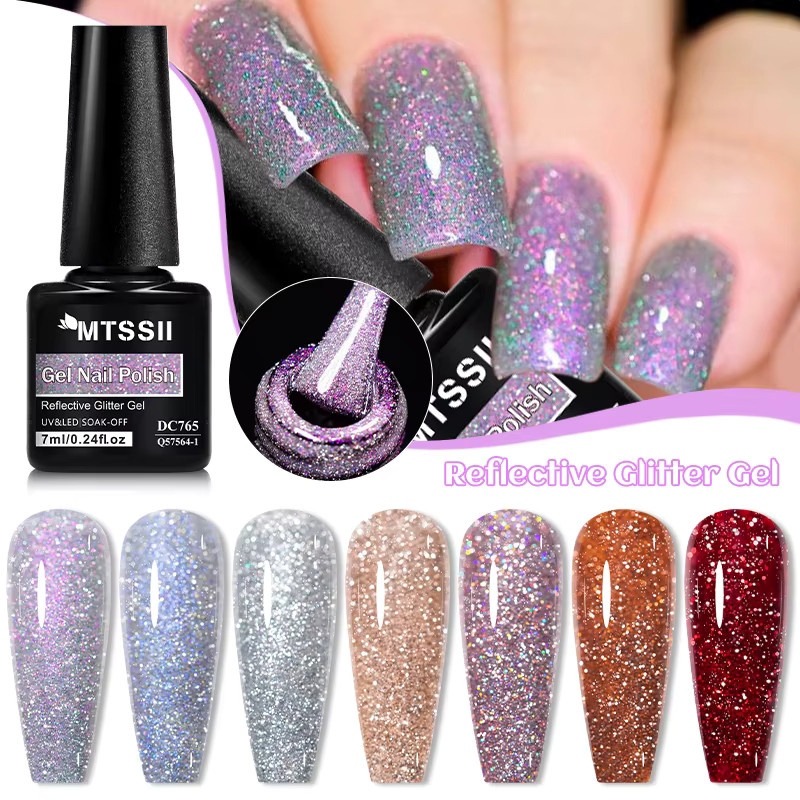 Mtssii Nagellack-Set, 6-teilig, reflektierender Aurora-Glitzer, Gel - Bild 4
