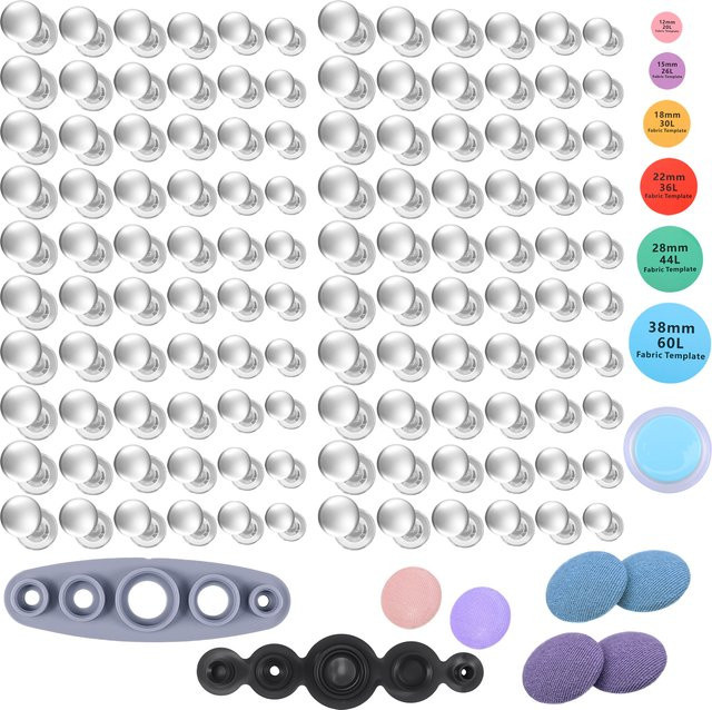 100/120-teiliges DIY-Abdeckknopf-Set mit Werkzeug und Stoffschneidvorlage in Multicolour, Größe 6 - Bild 1