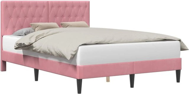 vidaXL Bettrahmen mit Kopfteil aus Samt in Rosa, B/T/H: 124 x 202 x 96 cm - Bild 1
