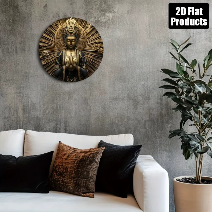 Buddha Rundes Metallschild von CIFBUY in Gold und Schwarz als Zen Wanddekoration Durchmesser: 20,32 cm - Bild 4