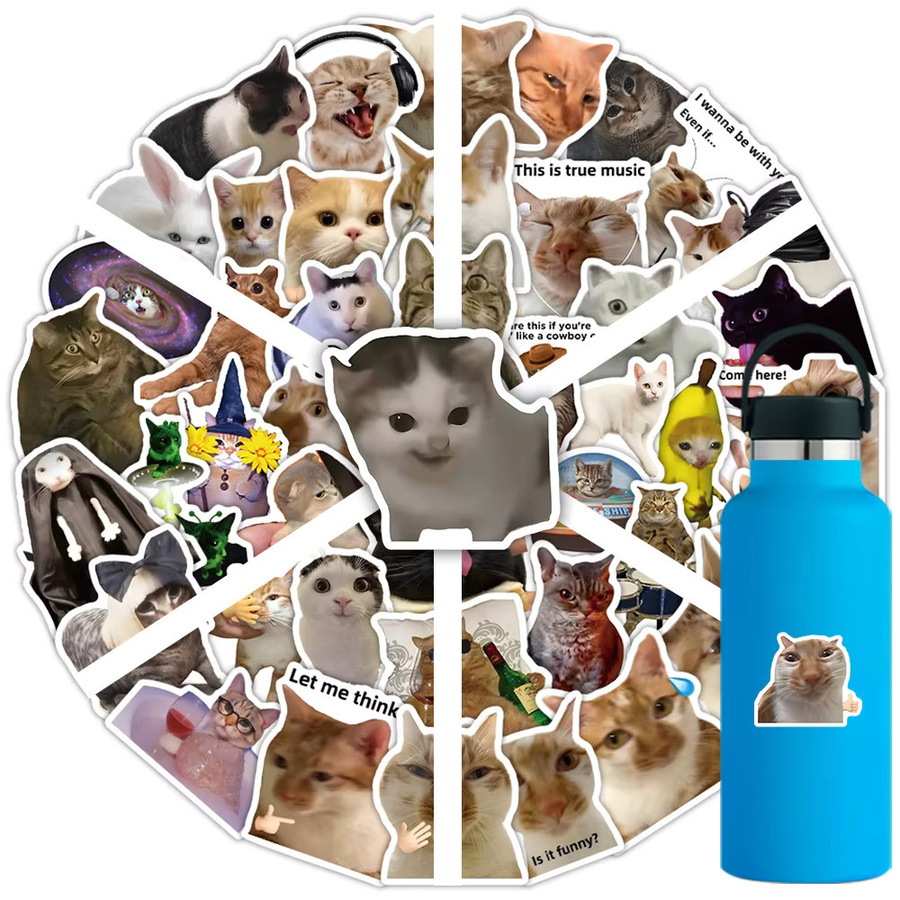 56 Stück Kawaii Cat Meme Sticker Set von YourLife Store, wasserfeste UV-beschichtete Aufkleber in Multicolour für Journaling und Geräte - Bild 2