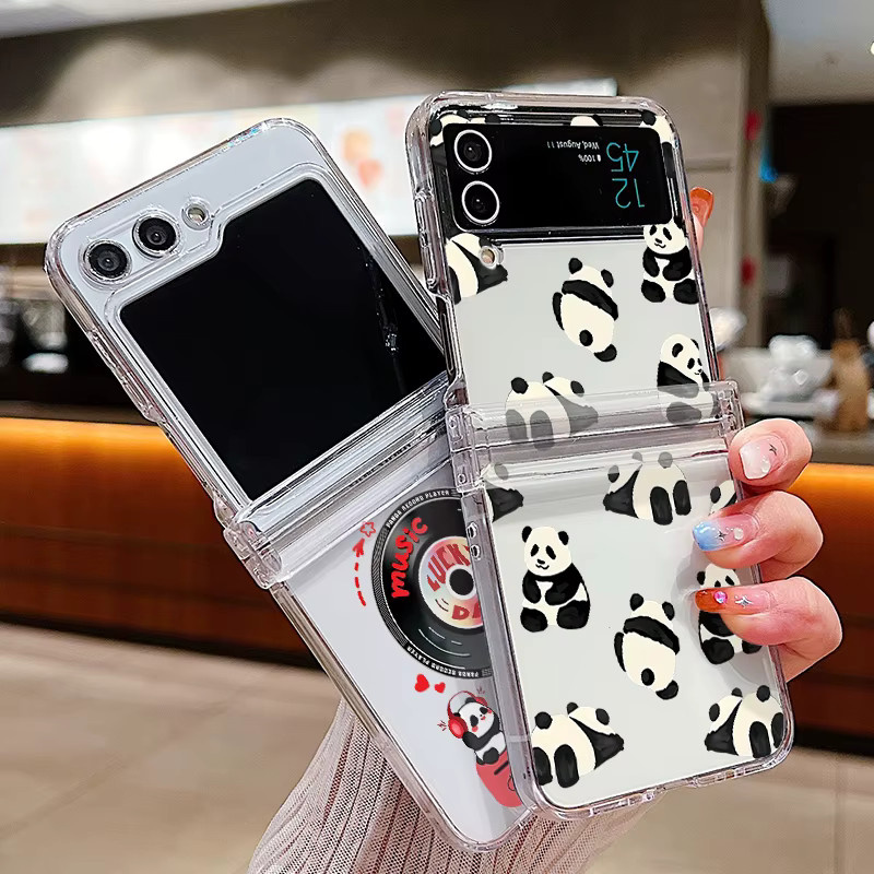 Stoßfeste Cartoon Panda Klarsichthülle für Samsung Galaxy Z Flip 8 7 FE 6 5 4 3, transparente Hartschale - Bild 1