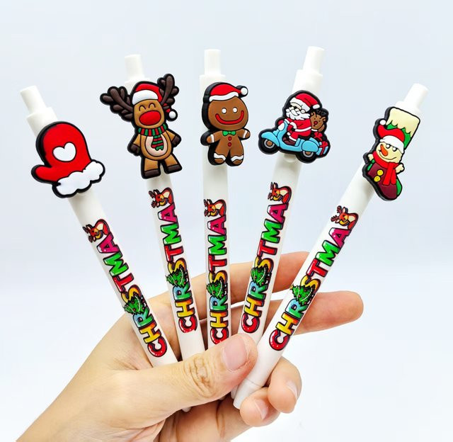 Kreative Weihnachtskugelschreiber mit Santa Claus und Elch Motiven in Mehrfarbig, Set aus Kunststoff - Bild 1