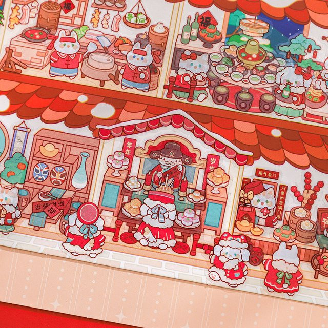 Mr. Paper Zoo Neujahrsthema Miniatur-Szenenaufkleber aus PET und weißer Karte, 3 Beutel, Mehrfarbig - Bild 1