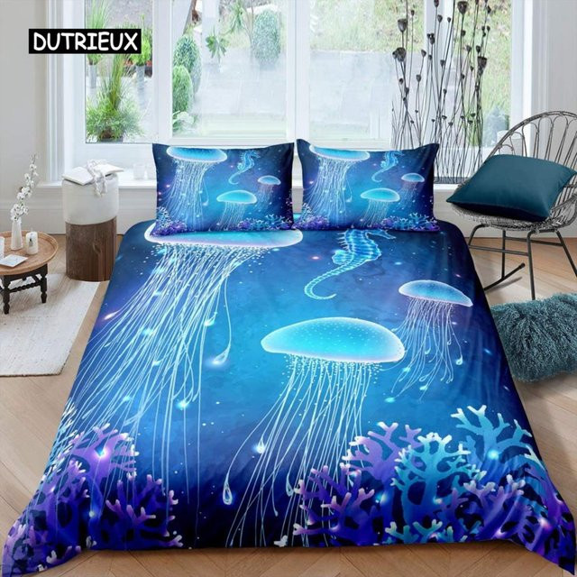 Bettwäsche Set Binchi Outdoor Product mit Quallen-Motiv in Blau aus Mikrofaser, B/H: 135 x 200 cm - Bild 1