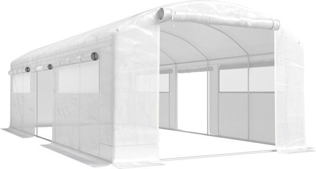 Outsunny Tunnelgewächshaus Weiß mit verzinktem Stahlrahmen und UV-beständiger PE-Abdeckung, B/T/H: 600 x 300 x 200 cm - Bild 1