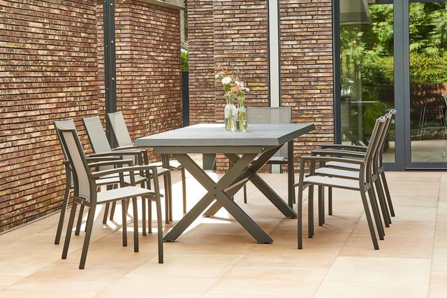 Siena Garden Messina/Velia Garten-Essgruppe aus Alu, Ranotex®-Gewebe und Keramik in Anthrazit/Grau mit 8 Sesseln und ausziehbarer Tischplatte, B/T: 260 x 100 cm - Bild 1