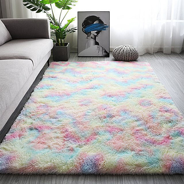 VIKAMA Moderner Batik-Teppich aus Seidenwolle in Multicolour, rutschfest und schmutzabweisend für Wohnzimmer und Schlafzimmer - Bild 1