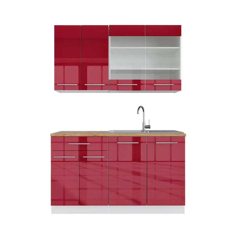Vicco Fame-Line Küchenschrank in Bordeaux Rot und Weiß Hochglanz mit Eiche Optik Breite: 140 cm - Bild 2