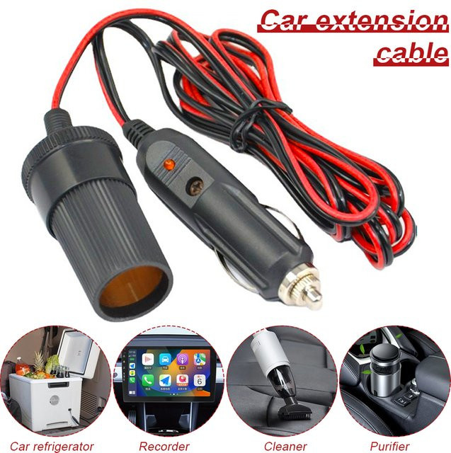 Auto Zigarrenanzünder Verlängerungskabel mit Anzeige und LED-Licht, 12/24V Adapterkabel für Stecker zu Buchse, Farbe: Schwarz - Bild 1