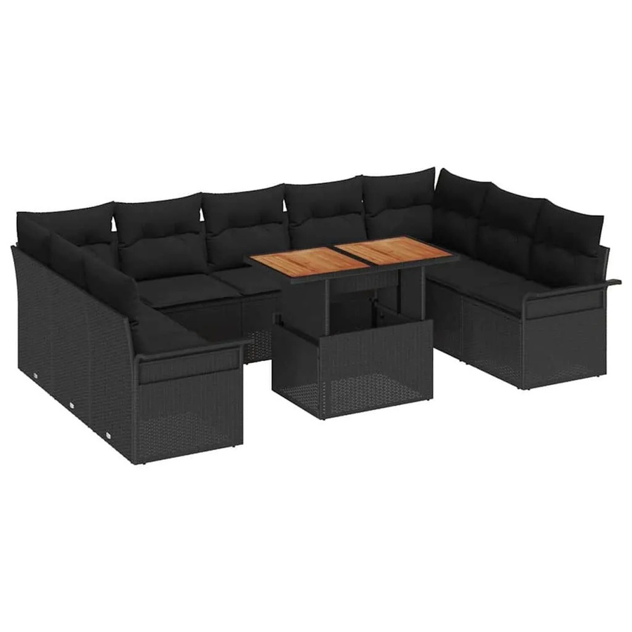 vidaXL Garten-Sofa-Set 10-teilig in Schwarz mit Kissen und Stauraumfunktion, U-Form aus Poly-Rattan und pulverbeschichtetem Stahl - Bild 2