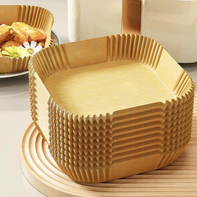 100 Stück quadratische Einweg-Luftfritteuse-Einlagen aus Ölpapier in Braun für frittierte Lebensmittel und Backen - Bild 1
