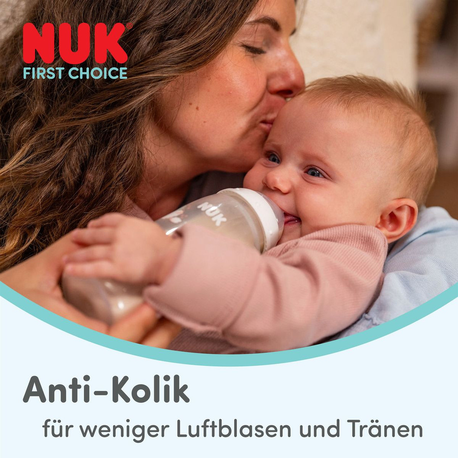 NUK 8-tlg. Perfect-Start-Set PP First Choice Plus Temperature Control mit Messskala, Farben: Blau, Weiß und Transparent, für 0-6 Monate, Volumen: 150 ml und 300 ml - Bild 3
