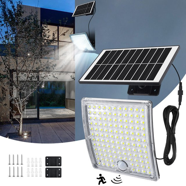 Arbrac 2er-Pack Solar-Flutlicht mit Bewegungssensor und 5 m Kabel, schwarze Wandleuchte für Außenbereich, B/H/T: 13 x 13 x 13 cm - Bild 1