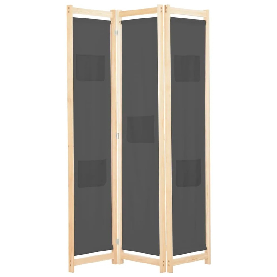 vidaXL 3-teiliger Raumteiler Grau aus Stoff und Kiefernholz, H x B x T: 170 x 120 x 4 cm - Bild 2