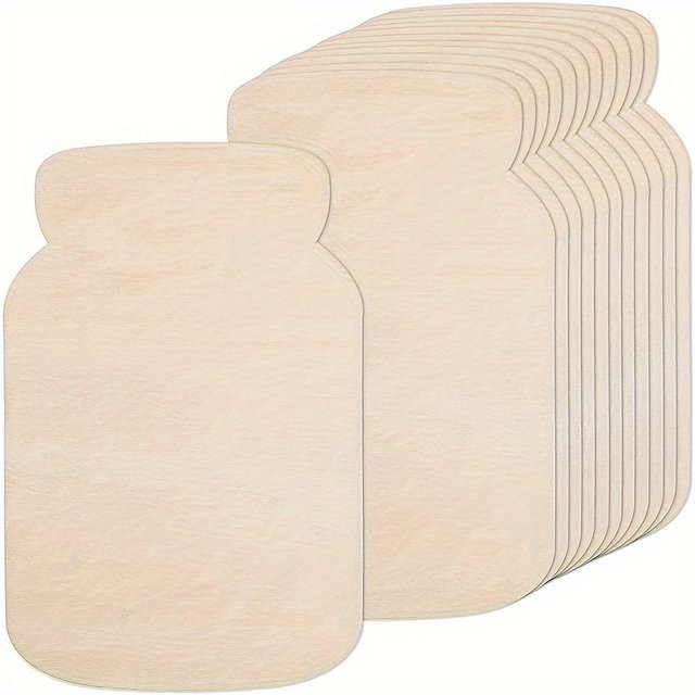 10 Stück Holz-Ausschnitte in Einmachglas-Form, unlackierte Bastelornamente für DIY-Handwerk, Naturfarben Beige und Braun - Bild 1