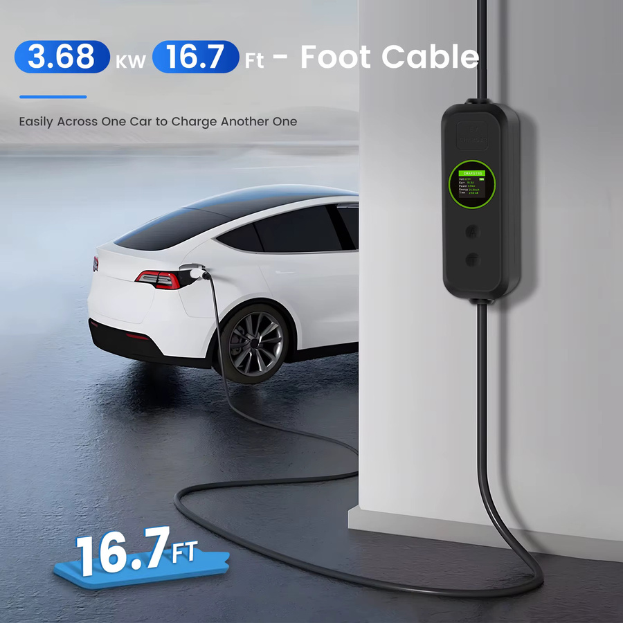 Podofo Einstellbares Typ-2-EV-Ladegerät mit 5 m Ladekabel, 3,5 kW, LCD-Bildschirm und IP65-Schutz für Elektroautos - Bild 3