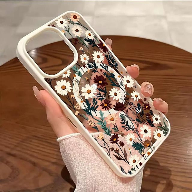 Samsung Galaxy Smartphone Schutzhülle mit mehrfarbigem Gänseblümchen-Blumenmuster in Weiß - Bild 1