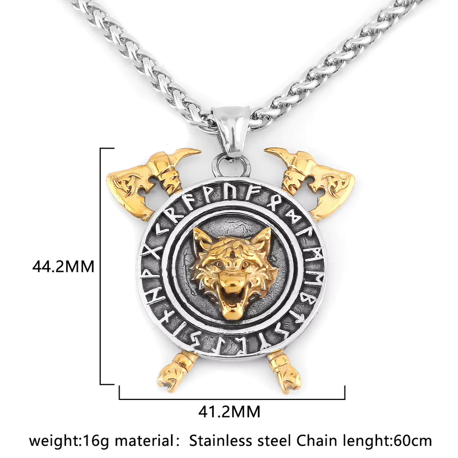 Vikings Anhänger Axt Wolf Kopf, Edelstahl, Gold, Herren - Bild 2