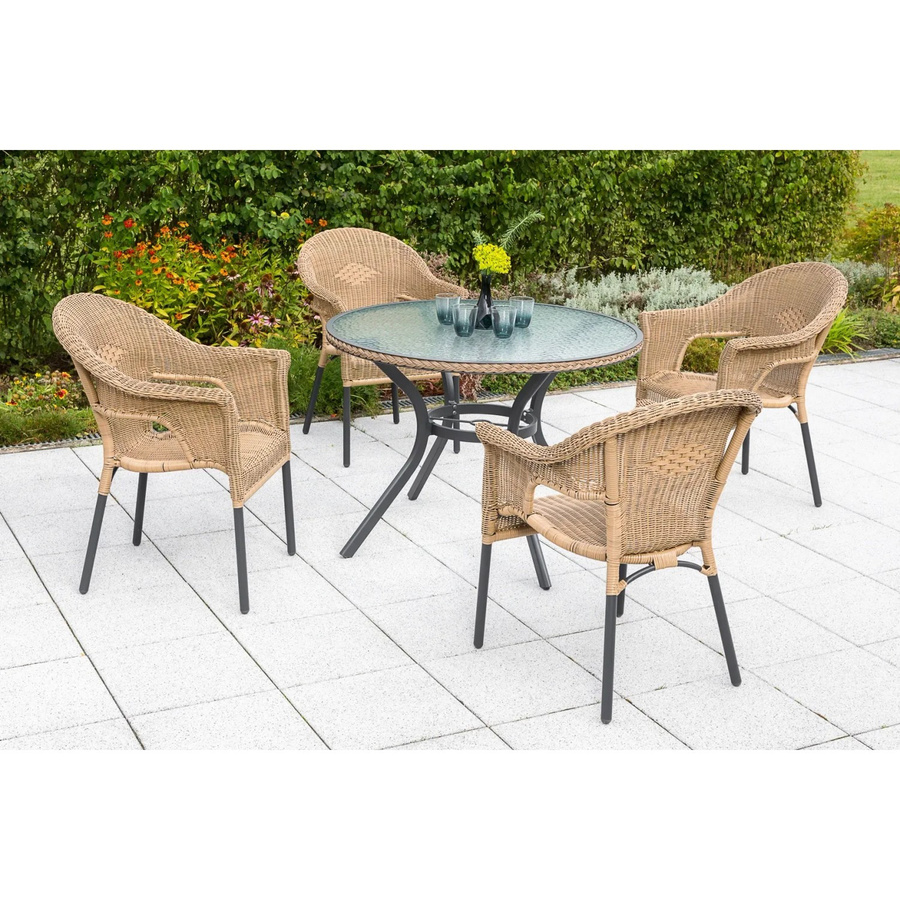 Merxx Gartenmöbelset Ravenna 5-teilig aus Aluminium und Kunststoff in Grau mit runden Tisch und Sicherheitsglas - Bild 3