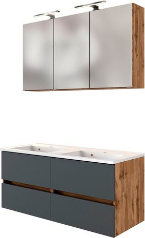 HELD MÖBEL Doppel-Waschtisch-Set LUCCA in Grau und Weiß, 7-teilig, modern und wandmontiert, B/T/H: 120 x 46,5 x 66 cm - Bild 1