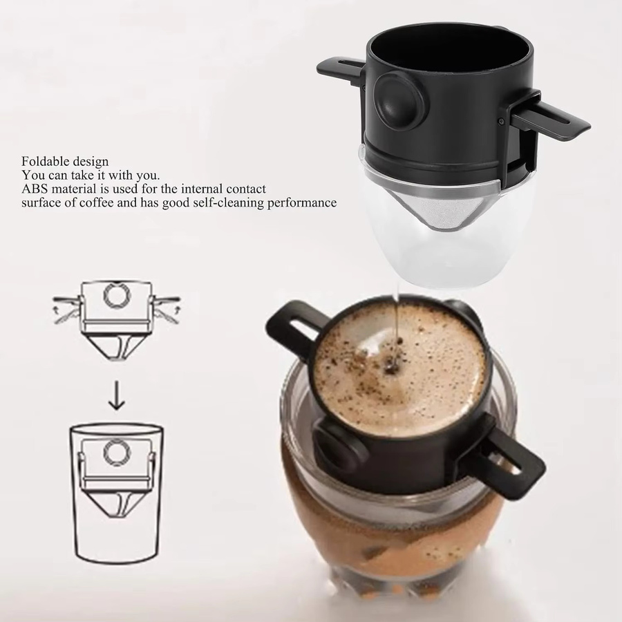 Punana Tragbare Kaffeemaschine mit wiederverwendbarem Edelstahl-Kaffeefilter und Reinigungsbürste, 1-2 Tassen, Silber/Weiß/Schwarz - Bild 4