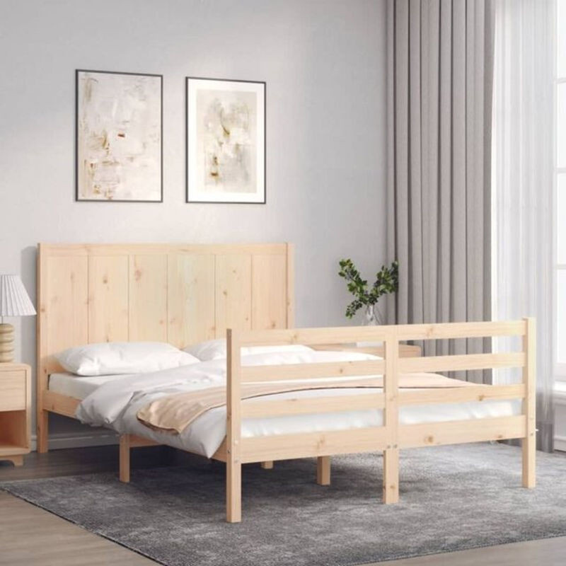 Massivholzbett aus Kiefer mit Kopfteil von Vidaxl in Braun im Landhaus- und Skandinavischen Stil, B/T/H: 190 x 120 x 125,5 cm - Bild 1