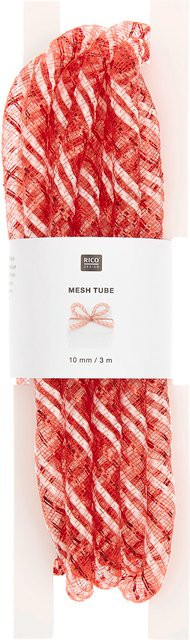 Rico Design Bastelband Netzschlauch Rot-Weiß Metallic aus Polyester - Bild 1