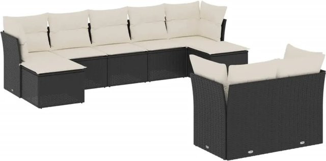 vidaXL 9-tlg. Garten-Sofagarnitur aus Polyrattan in Schwarz mit Kissen und Ottoman für Terrasse und Garten - Bild 1