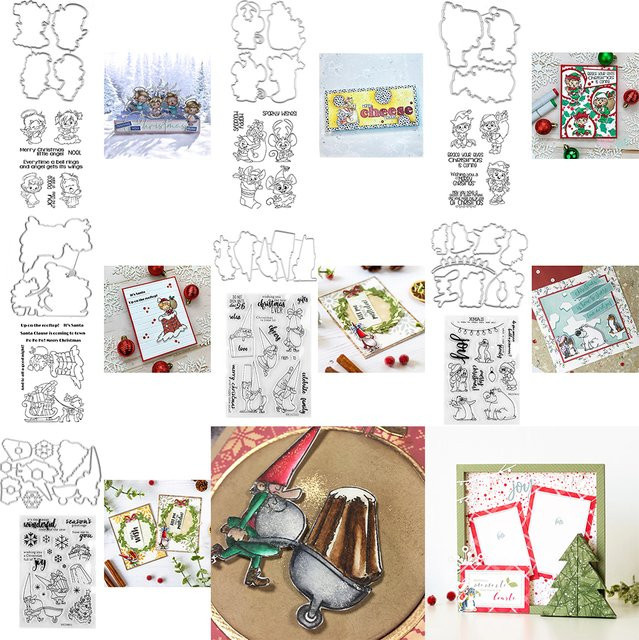 Metall Stanzformen und transparente Stempel Set mit Weihnachts-Gnom und Elf für DIY Scrapbooking, Karten und Dekoration - Bild 1