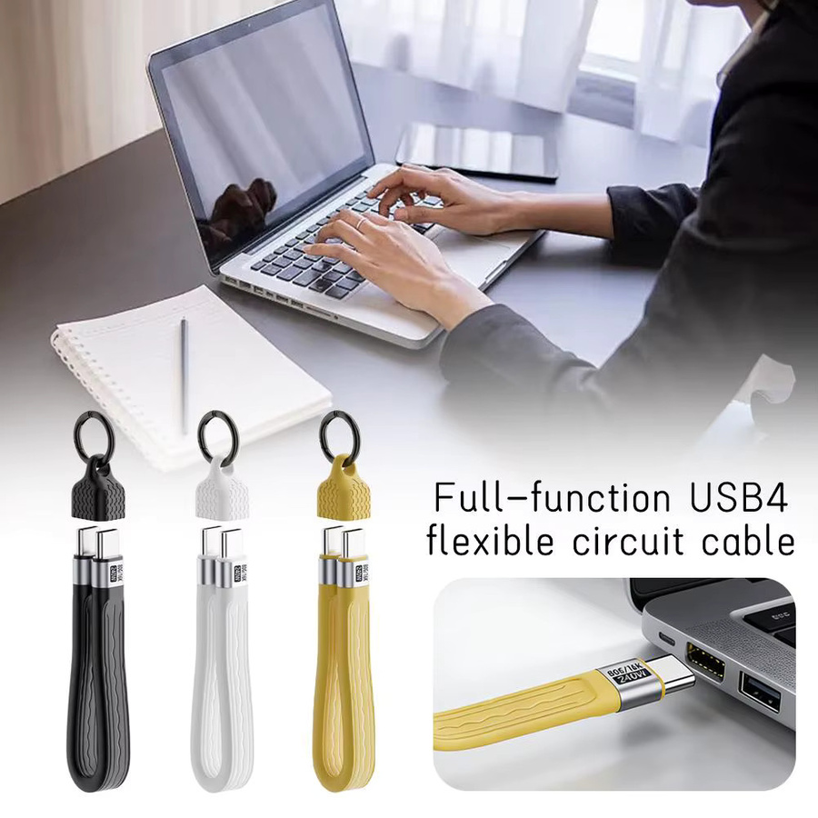 USB4 Soft-Board-Kabel USB-C zu USB-C Schlüsselanhänger, 80Gbps und 240W Schnellladekabel, Schwarz/Mehrfarbig - Bild 4