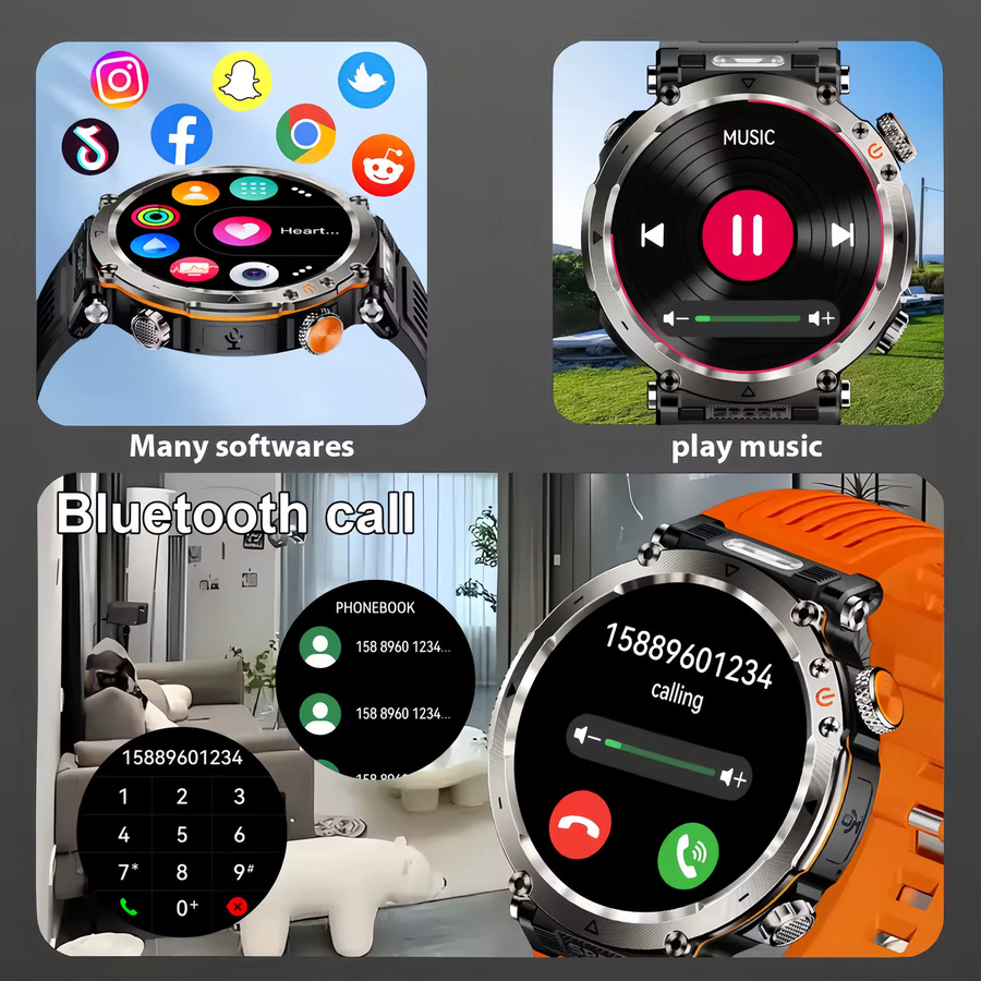 HT30 Smartwatch in Schwarz mit AMOLED Display, GPS, Kompass und 5ATM Wasserdichtigkeit für Outdoor-Sport sowie Herzfrequenzmessung - Bild 5