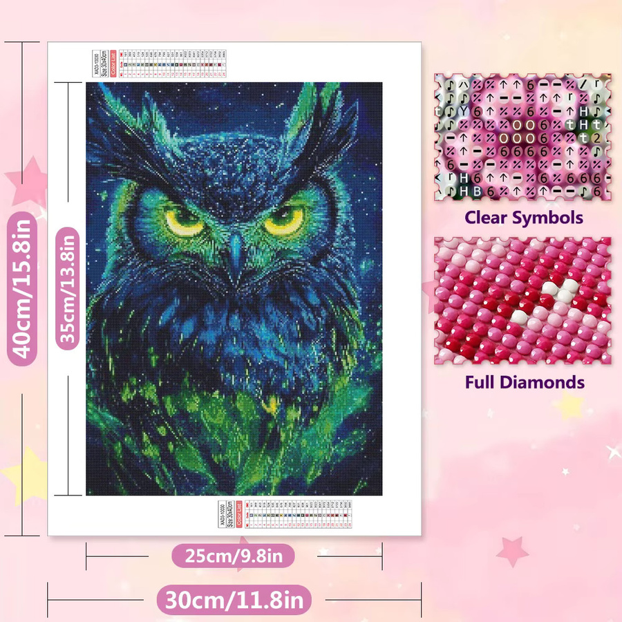 EverShine Diamant-Stickerei Eule DIY Mosaik-Malset mit runden Steinen in Multicolour zur Wanddekoration, B/H: 30 x 30 cm - Bild 2