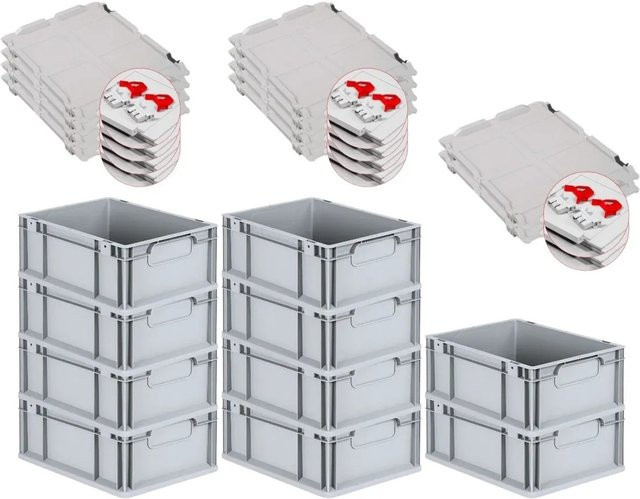 PROREGAL Spar Set 10x Eurobox Nextgen Economy mit Scharnierdeckel und roten Schiebeschnappverschlüssen, Grau/Rot, H x B x T: 17 x 30 x 40 cm - Bild 1