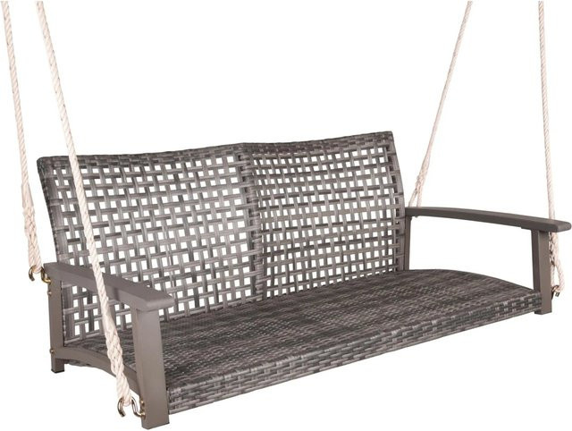 DELUKE Garten-Hängebank KIEL aus Akazie in Grau mit Armlehnen, Breite: 130 cm - Bild 1