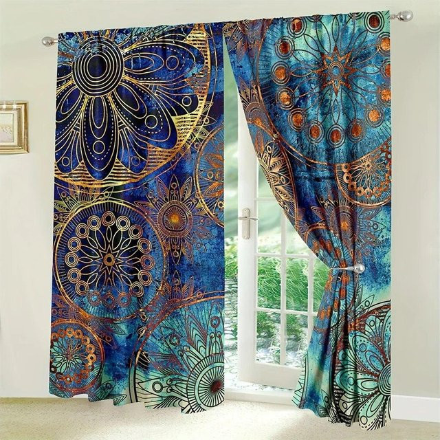 2er-Set Floral Boho Vorhänge von A Family Of Home Textiles mit buntem Blumenmuster, Breite: 110 cm, Höhe: 220 cm - Bild 1