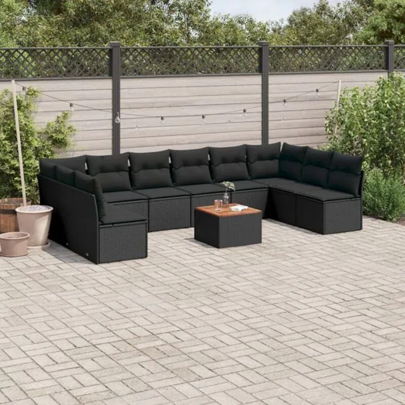 Vidaxl 11-tlg. Garten-Sofagarnitur aus Polyrattan mit Kissen in Schwarz - Bild 1