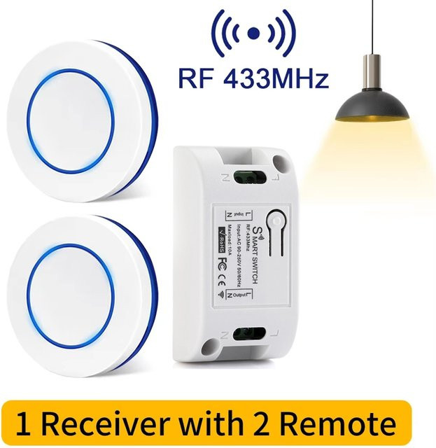 Szaoju Drahtloser RF 433MHz Lichtschalter mit Wandpanel und Fernbedienung, Weiß, 220V/110V, 10A Relais Empfänger für LED Lampen - Bild 1