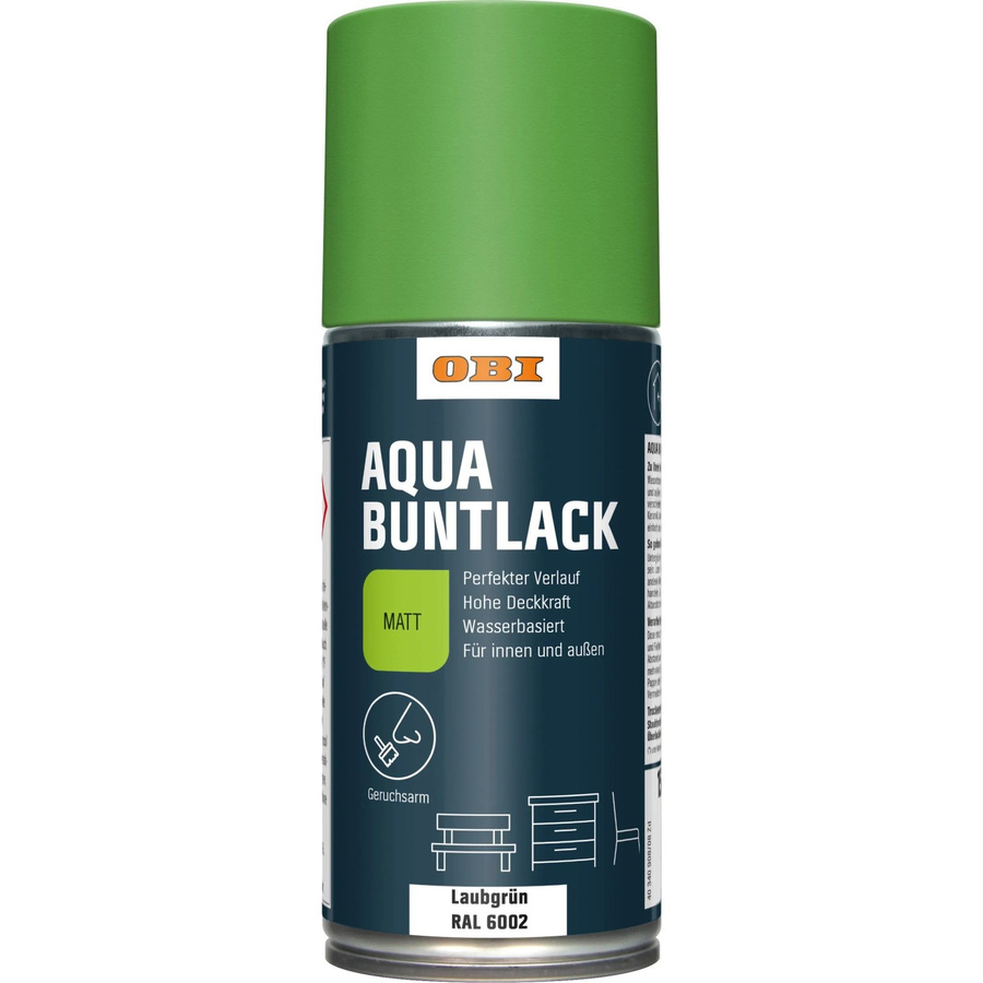 OBI Buntlack Spray RAL 6002 Laubgrün matt, wasserbasiert, 150 ml - Bild 2