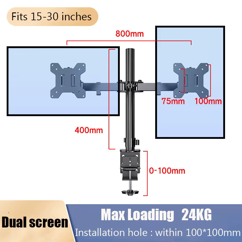 BEISHI Dual-Monitorständer für 14-27 Zoll LCD-LED-Bildschirme, ergonomischer Monitorarm in Schwarz mit 10 kg Tragkraft und VESA 400x400mm - Bild 3