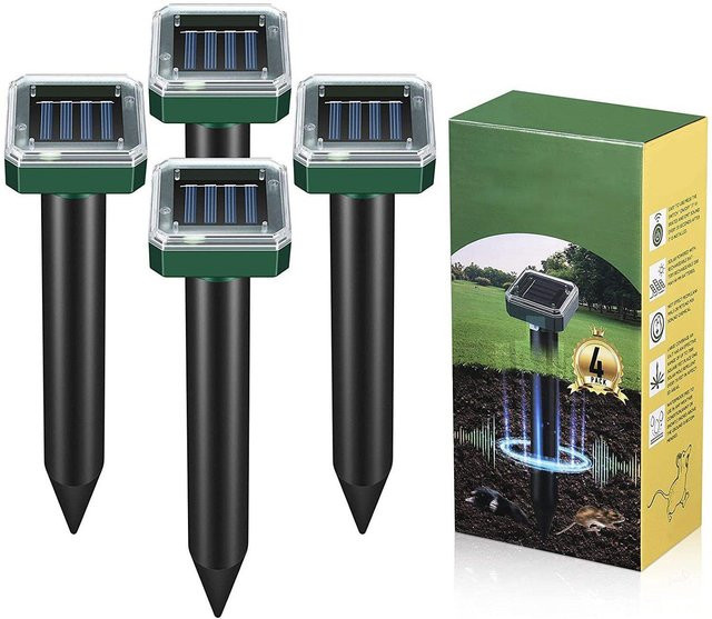 Binchi Outdoor Product 4er Set Solar-Maulwurfvertreiber Quadratisch in Silber, Wasserdichte Maulwurfabwehr-Spikes aus ABS für Garten und Hof - Bild 1
