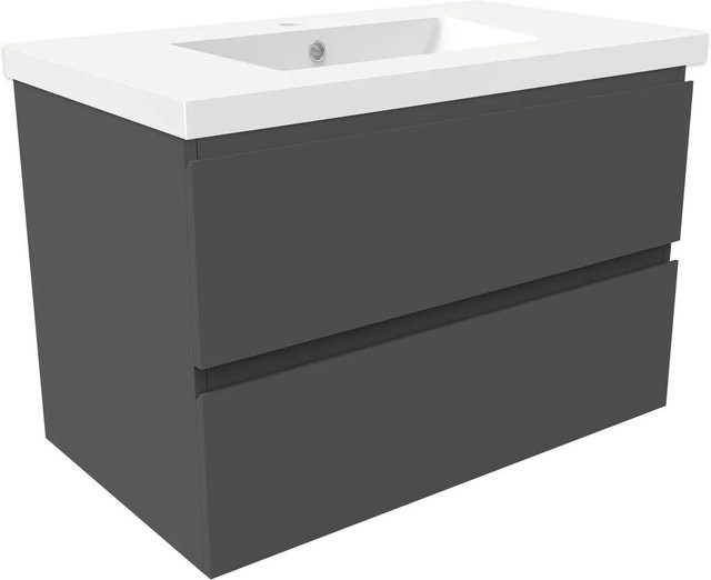 AICA Badmöbel Set Aalst: 2-teiliges Waschtisch-Set mit Mineralguss-Waschbecken und Unterschrank in Anthrazit Matt mit Softclose, Breite: 80 cm - Bild 1