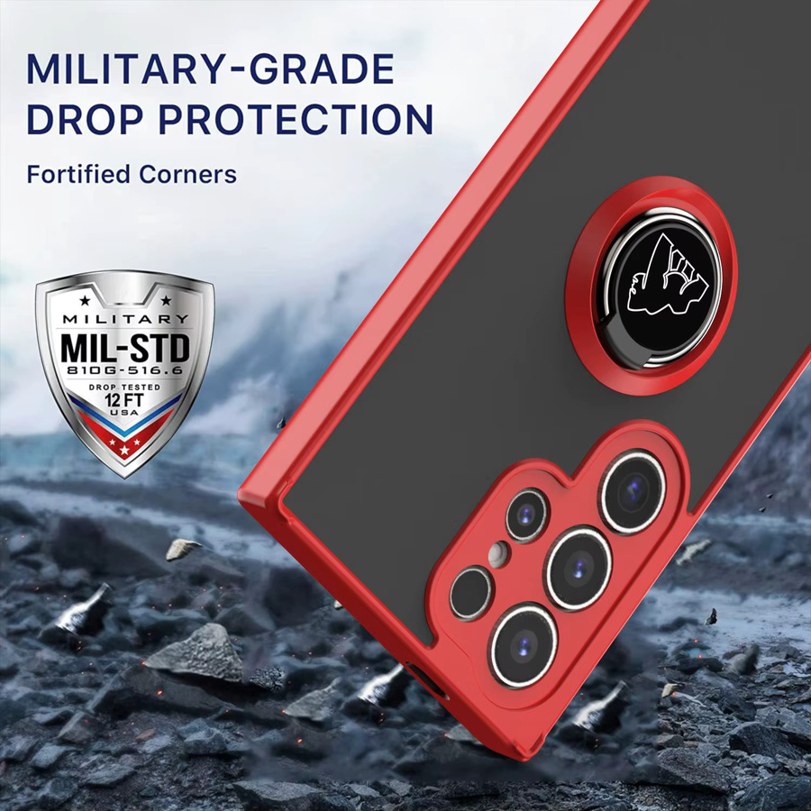 Diebstahlsichere Acryl-Handyhülle für Samsung Galaxy S26 Ultra S25 Edge S24 S23 FE S22 Plus mit Metall-Magnetring-Ständer in Transparent und Rot - Bild 4
