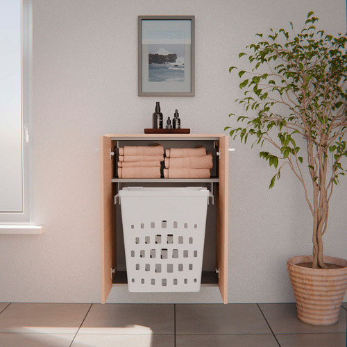 FACKELMANN Doppel-Midischrank B.Style in Sandeiche und Weiss mit 2 Türen und Wäschekorb, B/H/T: 60,2 x 82,6 x 32,0 cm - Bild 2