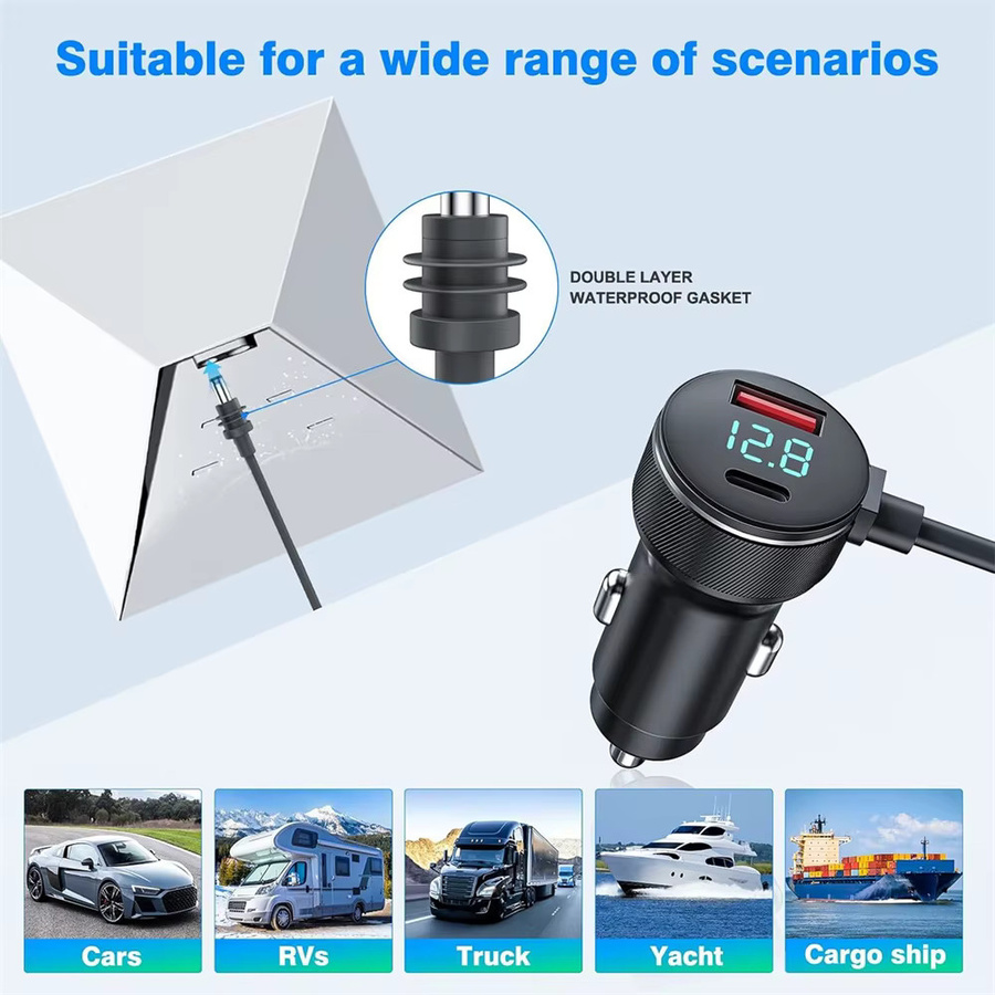 Kebidumei Wasserdichtes Starlink Mini-Netzteil Aufwärtswandler 12 V-24 V auf 30 V 2 A mit QC3.0 und PD-Typ-C-Telefonladegerät sowie digitalem Voltmeter in Schwarz - Bild 4