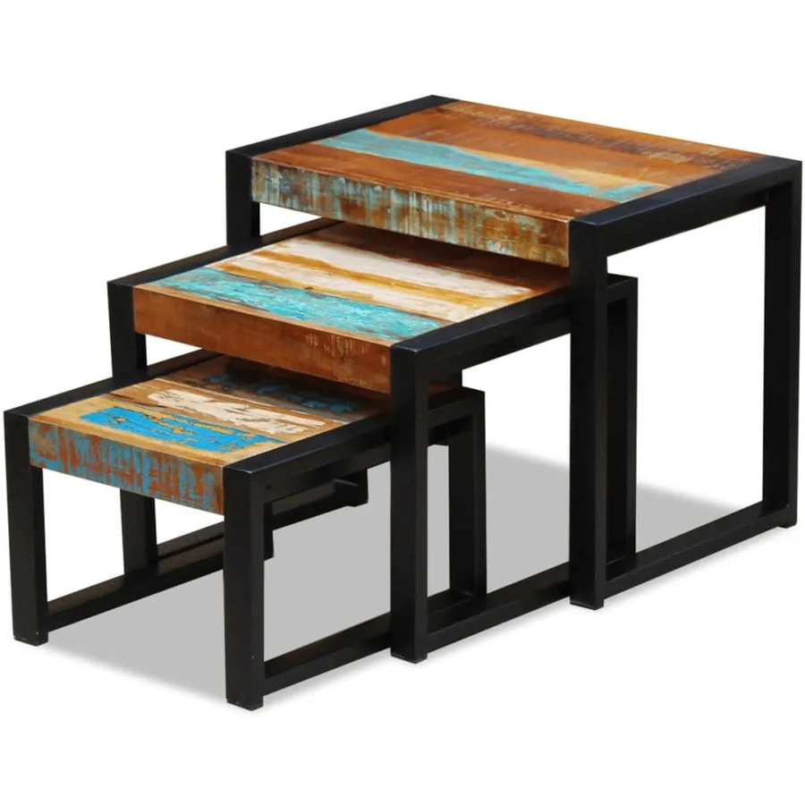 vidaXL 3-tlg. Satztisch-Set aus Altholz in Multicolour im Retro-Design - Bild 2