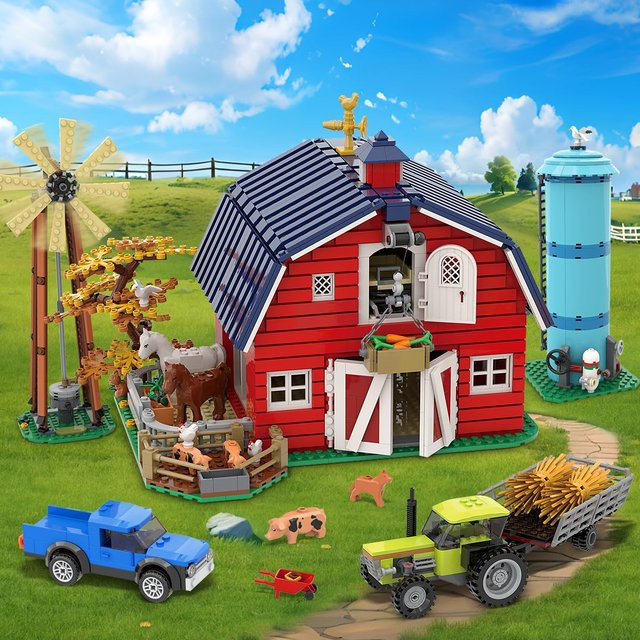 HOGOKIDS Bauernhof-Scheunen-Bauset mit Licht, Windmühle, Traktor und Tieren in Mehrfarbig für Kinder und Erwachsene ab 8 Jahren - Bild 1
