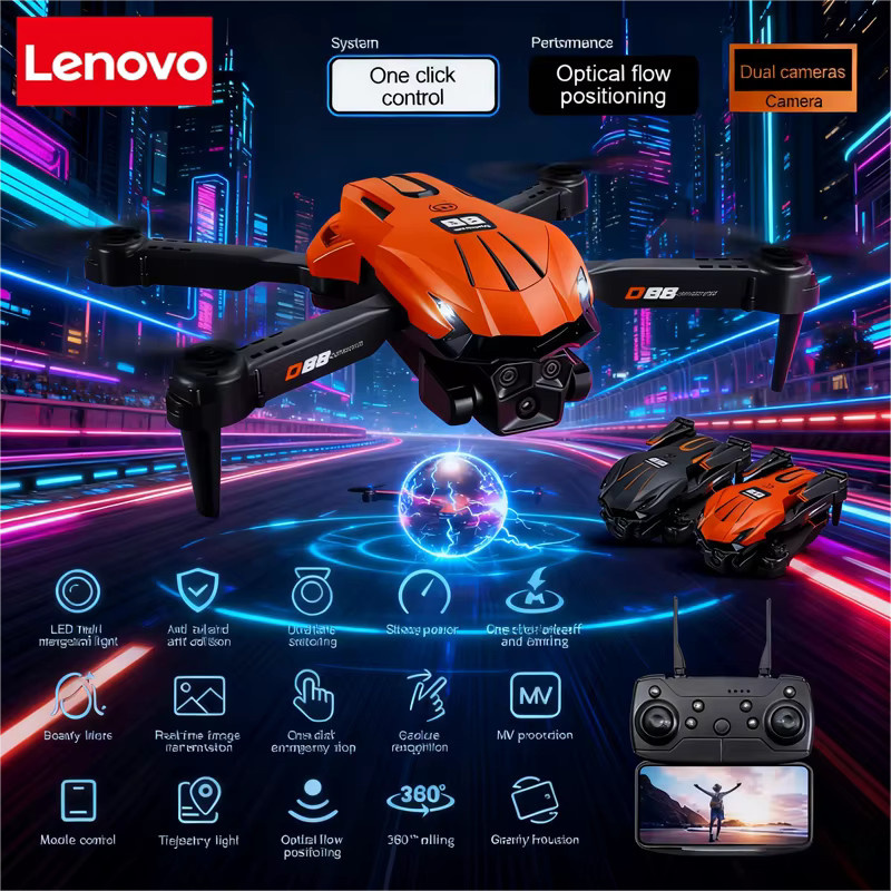Lenovo D88 GPS Drohne mit 8K HD Dual Kamera in Orange für Fotografie und Video mit optischem Fluss und Gestensteuerung - Bild 1