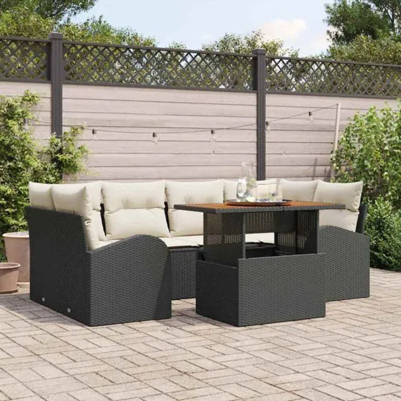7-teiliges Garten-Sofa-Set aus Polyrattan von VIDAXL in Schwarz und Beige mit Loungemöbel-Funktion, B/T/H: 100 x 55 x 73 cm - Bild 1
