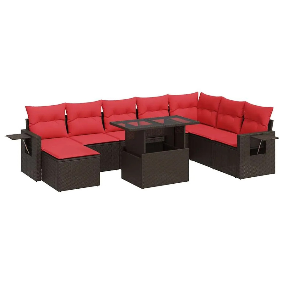 vidaXL 9-tlg. Garten-Sofagarnitur in L-Form aus braunem Poly-Rattan mit wetterfesten Kissen und pulverbeschichtetem Stahlgestell - Bild 2